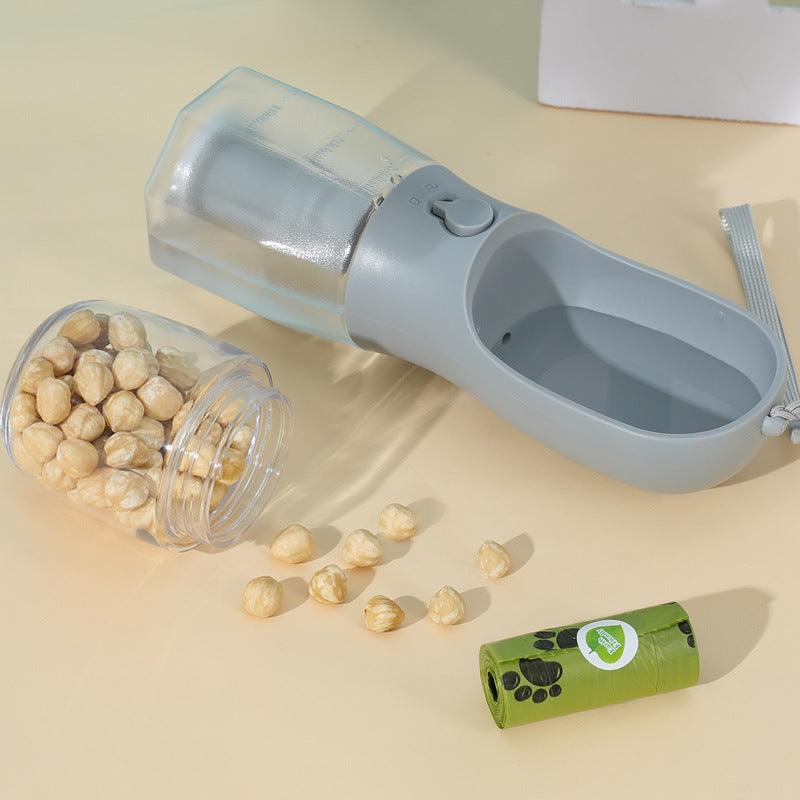 3-in-1 Pet Travel Bottle (Water + Food + Waste Bags)