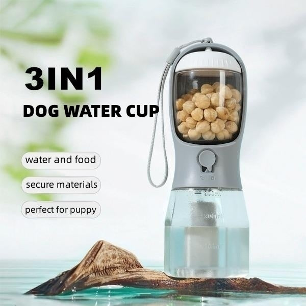 3-in-1 Pet Travel Bottle (Water + Food + Waste Bags)