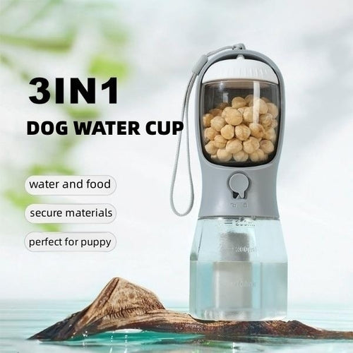 3-in-1 Pet Travel Bottle (Water + Food + Waste Bags)